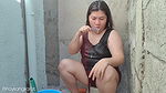 Filipina taking a bath outside the house get fucked