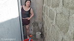 Filipina taking a bath outside the house get fucked