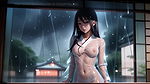 Cute Topless Japanese Girls Under the Rain