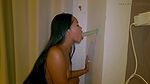 Hot Asian Beauty Sucks The Dildo On The Wall!