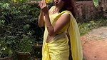 beautiful dusky malayali gilr navel in yellow saree2