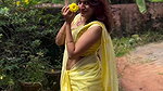 beautiful dusky malayali gilr navel in yellow saree2