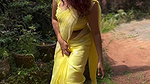 beautiful dusky malayali gilr navel in yellow saree2
