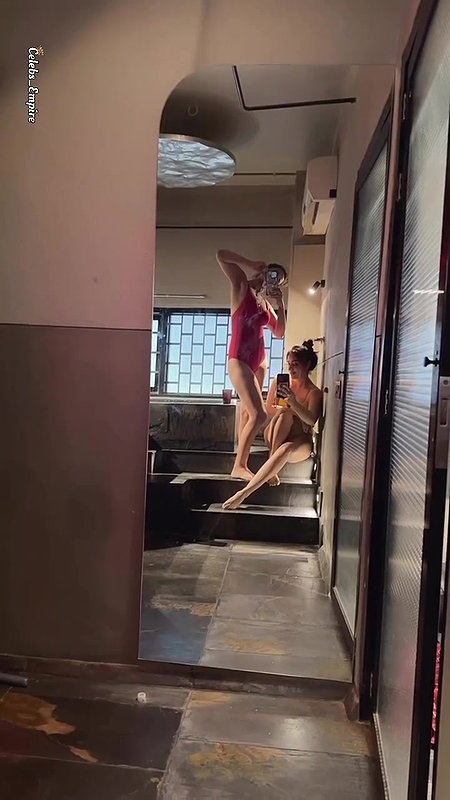Neha And Aisha Sharma Cleavage And Mirror Selfie In Hot Dress2