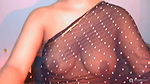 Sexy Bhabhi in See through Black Saree without blouse Exposing Boobs