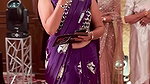 Beautiful Tulu lady sexy open deep navel in purple saree2