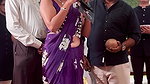 Beautiful Tulu lady sexy open deep navel in purple saree2