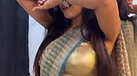 insta model sexy boobs and navel in golden blouse and saree  2