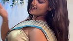 insta model sexy boobs and navel in golden blouse and saree  2