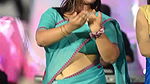 Nepali fleshy teacher open navel show in blue saree  2