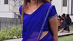 angel thomas sexy wide belly and deep navel hole in transaparent violet saree 2