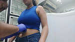 Big Deep Wide Navel piercing on desi babe in blue tshirt 2