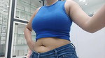 Big Deep Wide Navel piercing on desi babe in blue tshirt 2