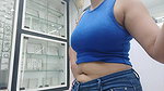 Big Deep Wide Navel piercing on desi babe in blue tshirt 2