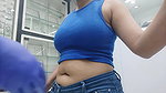 Big Deep Wide Navel piercing on desi babe in blue tshirt 2