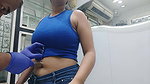 Big Deep Wide Navel piercing on desi babe in blue tshirt 2
