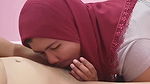 A beautiful hijab girl came home from work and was by her husband until she was tired