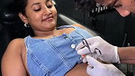 Cute chubby girl closeup navel and boobs armpit show navel piercing