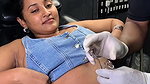 Cute chubby girl closeup navel and boobs armpit show navel piercing