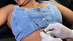 Cute chubby girl closeup navel and boobs armpit show navel piercing