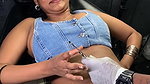 Cute chubby girl closeup navel and boobs armpit show navel piercing