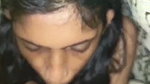 Cute girl giving blowjob to het boyfriend under bed cover