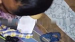 Cute girlfriend in bra giving blowjob to boyfriend