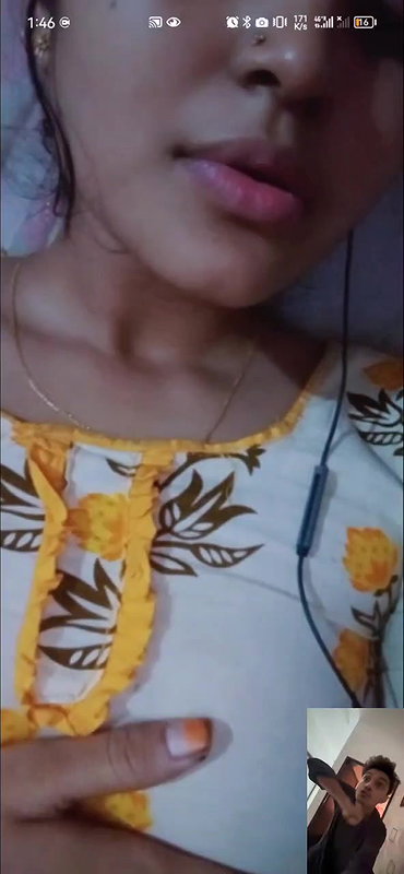 Horny babe pussy show tiny boobs on video call for bf