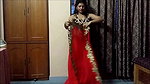 Bengali Lady sexy saree drape in red saree showing pierced fleshy navel 22
