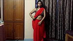 Bengali Lady sexy saree drape in red saree showing pierced fleshy navel 22
