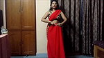 Bengali Lady sexy saree drape in red saree showing pierced fleshy navel 22
