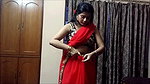 Bengali Lady sexy saree drape in red saree showing pierced fleshy navel 22