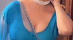 Beautiful sexy girl seducing in transparent saree hot navel and boob show 22