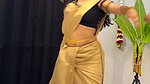 dusky desi lady sexy navel in golden saree 22