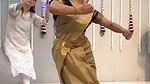 dusky desi lady sexy navel in golden saree 22