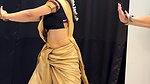 dusky desi lady sexy navel in golden saree 22