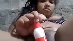 Horny girl masturbating with bottle