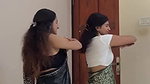 cute malayali girl sexy pierced navel dance in black saree 22