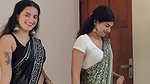 cute malayali girl sexy pierced navel dance in black saree 22