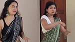 cute malayali girl sexy pierced navel dance in black saree 22