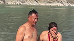 Nepali lady river dip and nipple visible in red dress 22