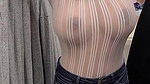 Sexy Wife Showing Boobs through Transparent Dress in Shopping Mall