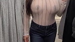 Sexy Wife Showing Boobs through Transparent Dress in Shopping Mall