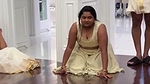 Malayali busty lady wide cleavage show in cream costume 22