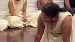 Malayali busty lady wide cleavage show in cream costume 22