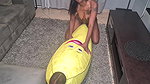 Tattooed Desi Slut Humps a Big Banana, Close Ups