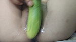Bitch Fucking Her Pussy with a Thick Cucumber Ejaculating and Pulsing Her Black Ass for Me