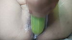 Bitch Fucking Her Pussy with a Thick Cucumber Ejaculating and Pulsing Her Black Ass for Me