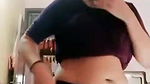 desi Chubby aunty Big Deep Navel in grey tshirt and black pants