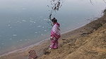 Indian Village Wife Bathing in the River in Outdoor Area